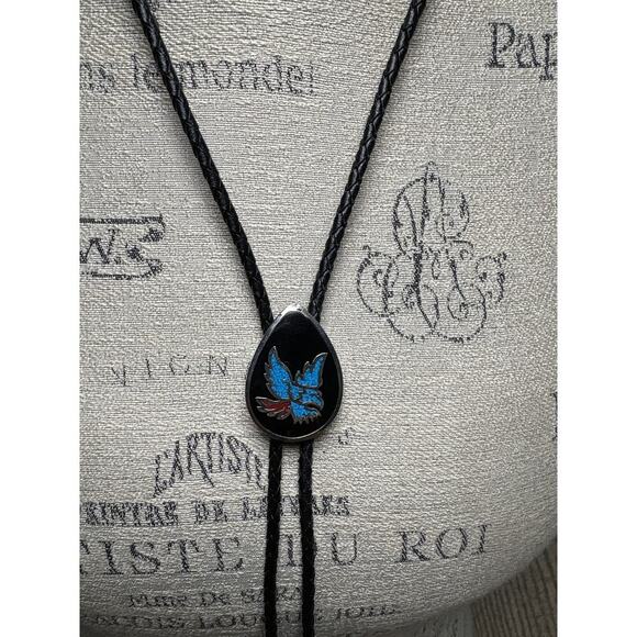Vintage Turquoise Eagle Bolo Tie USA Western - Picture 1 of 3